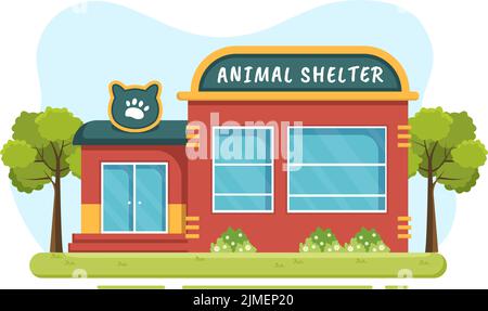 Dessin-modèle de maison d'abri pour animaux Illustration contenant des animaux pour adoption dans un dessin à la main Illustration de Vecteur