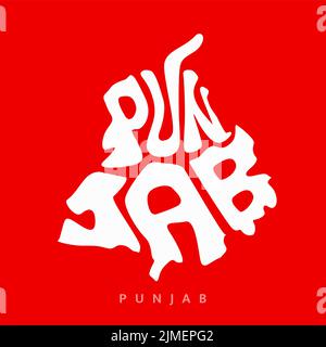 Punjab map with Punjab name in English letters. Punjab map typography. Indian state Punjab lettering. Stock Vector