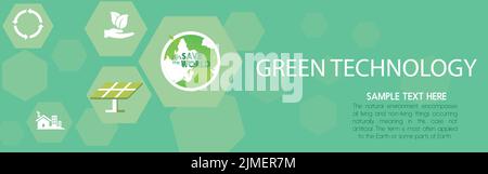 A vector flat design of a wallpaper GREEN TECHNOLOGY  with icons and green signs Illustration de Vecteur