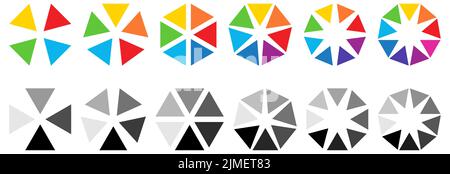 Triangles pointant vers l'intérieur disposés en forme circulaire - peuvent être utilisés comme élément infographique avec quatre à neuf pièces Illustration de Vecteur