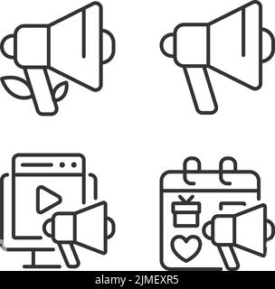 Stratégies publicitaires efficaces pixel Perfect icônes linéaires ensemble Illustration de Vecteur