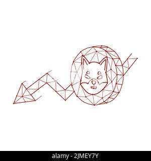 Illustration vectorielle polygonale de Shiba Inu tombant.Crash de la crypto-monnaie Shiba Inu.Pièce de monnaie Shib et flèche vers le bas Banque D'Images