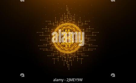 Illustration vectorielle polygonale Golden Bitcoin sur fond sombre.Conception à faible teneur en poly de crypto-monnaie Banque D'Images