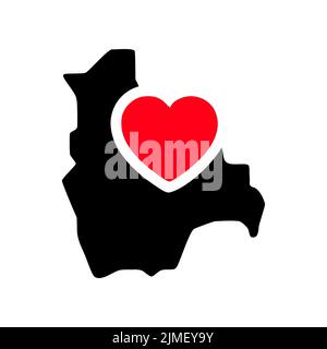 J'aime la Bolivie, la carte de Bolivie et le symbole de coeur glyphe icône Banque D'Images