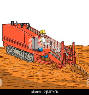 Perçage directionnel horizontal Rig and Construction Machinery Operator Drawing Sketch style Banque D'Images