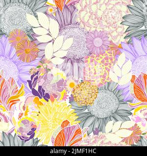 Fond fleuri sans couture. Illustration vectorielle. Fond floral moderne. Style populaire tendance. Illustration de Vecteur