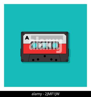 A vector design of a cassette tape on a blue background Illustration de Vecteur