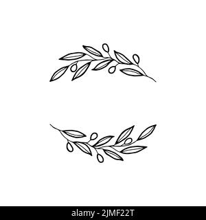 Couronne olive cadre fleuri esquissé.modèles vectoriels pour cartes d'invitation, Enregistrer la date illustration rustique dessinée à la main Illustration de Vecteur