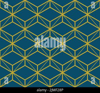 3d formes de boîte abstraite d'effet dessin au trait dans un motif répétitif en or contour sur un fond bleu sarcelle, illustration de vecteur géométrique Illustration de Vecteur