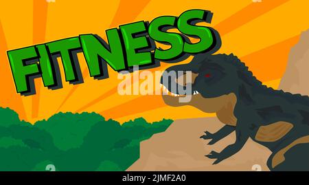 Dinosaure avec bulle de parole disant le mot de forme physique. Tyrannosaurus Rex avec des pensées. Illustration de Vecteur