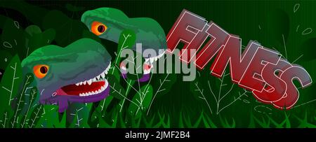 Dinosaure avec bulle de parole disant le mot de forme physique. Tyrannosaurus Rex avec des pensées. Illustration de Vecteur