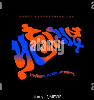 Bonne journée Maharashtra avec la carte Maharashtra typographie de Marathi. Jai Bhim, Jai Shivaji, Jai Maharashtra. Illustration de Vecteur