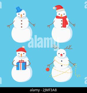 Jeu de personnages bonhomme de neige de la nouvelle année Illustration de Vecteur
