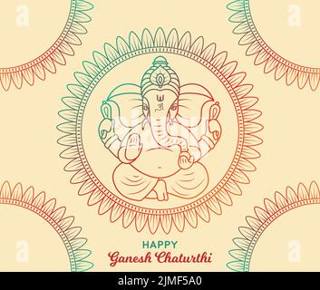 Bonne carte de vœux Ganesh Chaturthi mandala. Illustration artistique du festival du culte indien hindou. Dessin au trait dégradé de couleurs affiche vecteur illustration Illustration de Vecteur