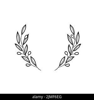 Couronne olive cadre fleuri esquissé.modèles vectoriels pour cartes d'invitation, Enregistrer la date illustration rustique dessinée à la main Illustration de Vecteur