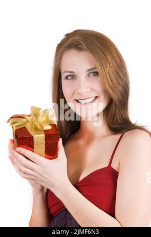 Girl with gift box Banque D'Images