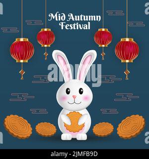 illustration du festival du milieu de l'automne avec lapin tenant le gâteau de lune Illustration de Vecteur