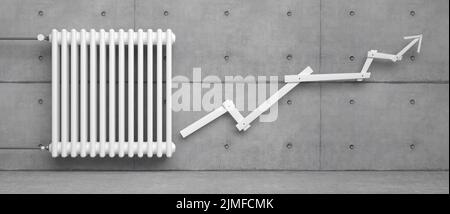 Radiateur classique avec flèche devant l'arrière-plan - 3D Illustration Banque D'Images