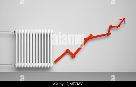 Radiateur classique avec flèche devant l'arrière-plan - 3D Illustration Banque D'Images