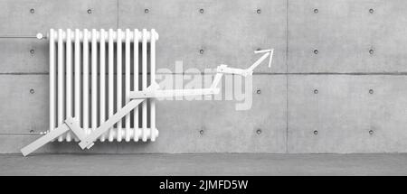 Radiateur classique avec flèche devant l'arrière-plan - 3D Illustration Banque D'Images