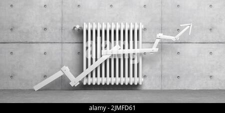 Radiateur classique avec flèche devant l'arrière-plan - 3D Illustration Banque D'Images