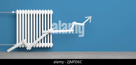 Radiateur classique avec flèche devant l'arrière-plan - 3D Illustration Banque D'Images