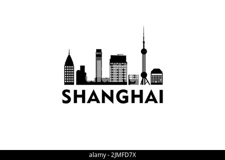 Shanghai CityScape logo Silhouette Design Vector Illustration de Vecteur