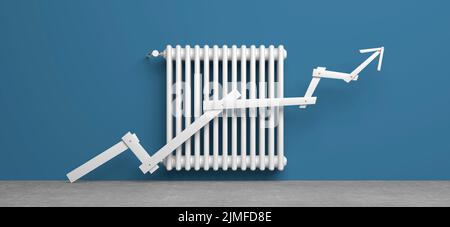 Radiateur classique avec flèche devant l'arrière-plan - 3D Illustration Banque D'Images