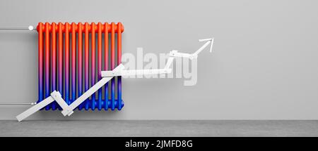 Radiateur classique avec flèche devant l'arrière-plan - 3D Illustration Banque D'Images