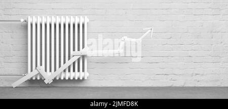 Radiateur classique avec flèche devant l'arrière-plan - 3D Illustration Banque D'Images