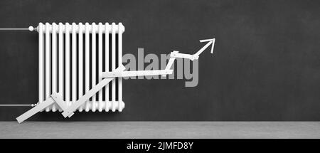 Radiateur classique avec flèche devant l'arrière-plan - 3D Illustration Banque D'Images