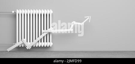 Radiateur classique avec flèche devant l'arrière-plan - 3D Illustration Banque D'Images