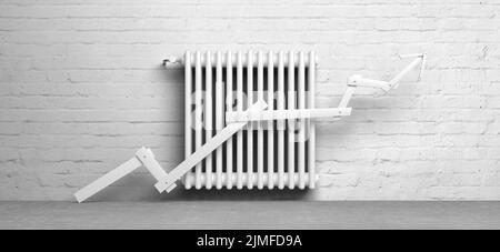 Radiateur classique avec flèche devant l'arrière-plan - 3D Illustration Banque D'Images