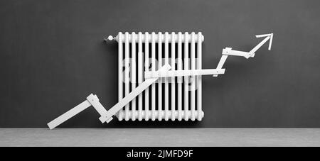 Radiateur classique avec flèche devant l'arrière-plan - 3D Illustration Banque D'Images