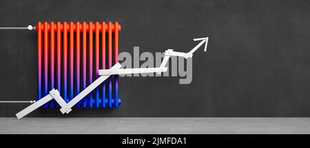 Radiateur classique avec flèche devant l'arrière-plan - 3D Illustration Banque D'Images