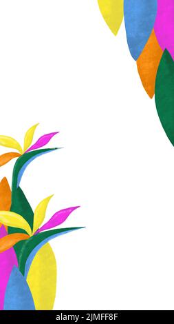 Modèle d'histoire des médias sociaux d'été avec espace pour le texte contenu promotionnel fond pour l'invitation à poster et couverture avec feuilles et fleurs tropicales Illustration de Vecteur