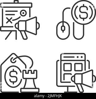 Internet marketing stratégies pixel Perfect icônes linéaires ensemble Illustration de Vecteur