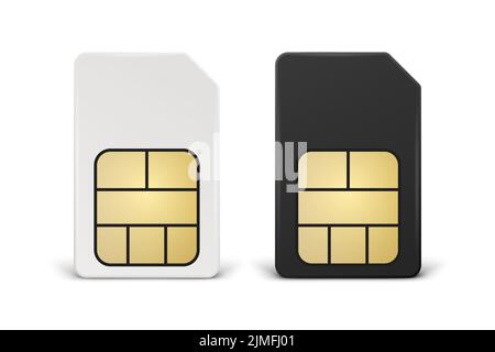 Vector 3D Realistic, jeu de modèles de cartes SIM en plastique blanc et noir isolé. Modèle de conception de carte SIM pour maquette, marquage. Vue avant Illustration de Vecteur