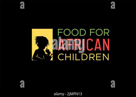 Silhouette des enfants africains manger des fruits et de la viande logo Illustration de Vecteur