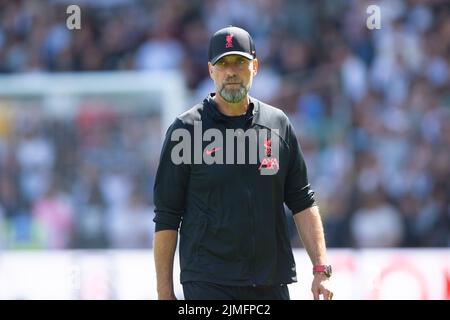 Londres, Royaume-Uni. 06th août 2022. JŸrgen Klopp Manager de Liverpool pendant le match de la Premier League entre Fulham et Liverpool à Craven Cottage, Londres, Angleterre, le 6 août 2022. Photo de Salvio Calabre. Utilisation éditoriale uniquement, licence requise pour une utilisation commerciale. Aucune utilisation dans les Paris, les jeux ou les publications d'un seul club/ligue/joueur. Crédit : UK Sports pics Ltd/Alay Live News Banque D'Images