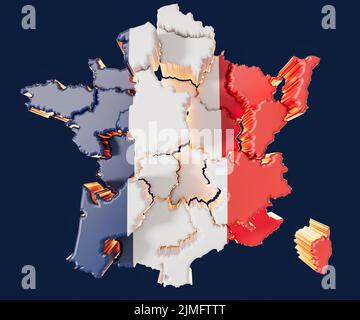 France carte avec régions décalées 3D rendu Banque D'Images