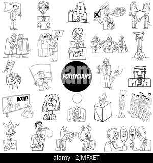 Ensemble de personnages politiques et de dessins conceptuels en noir et blanc Banque D'Images