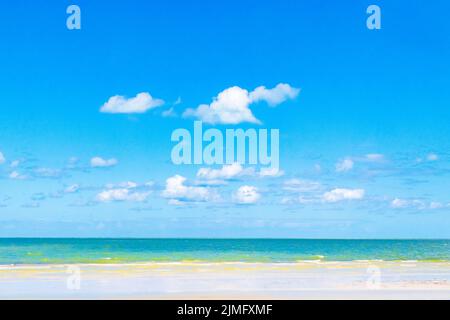 Nature Holbox Island plage panorama sur la banque de sable turquoise vagues Mexique. Banque D'Images