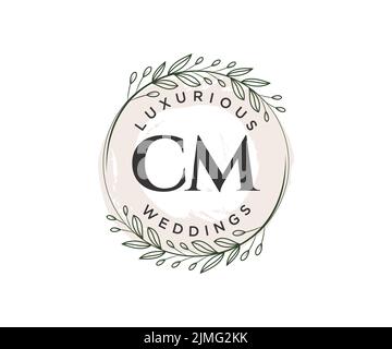 CM initiales lettre mariage monogramme logos modèle, dessin à la main moderne minimalistes et modèles floraux pour cartes d'invitation, Enregistrer la date, élégant Illustration de Vecteur