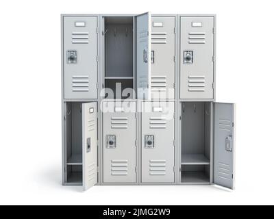 Casier métallique avec portes ouvertes isolé sur blanc. 3d illustration Banque D'Images