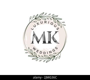 MK initiales lettre mariage monogramme logos modèle, dessin à la main moderne minimalistes et modèles floraux pour cartes d'invitation, Save the Date, élégant Illustration de Vecteur
