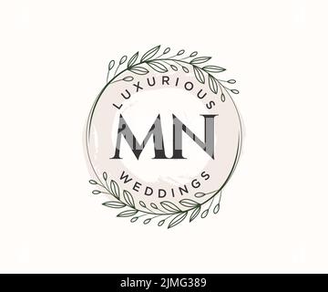 Mn initiales lettre mariage monogramme logos modèle, dessin à la main moderne minimalistes et modèles floraux pour cartes d'invitation, Save the Date, élégant Illustration de Vecteur