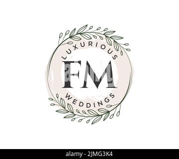 FM initiales lettre mariage monogramme logos modèle, dessin à la main moderne minimaliste et modèles floraux pour cartes d'invitation, Save the Date, élégant Illustration de Vecteur