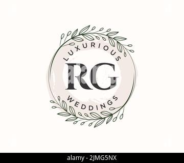 RG initiales lettre mariage monogramme logos modèle, dessin à la main moderne minimaliste et modèles floraux pour cartes d'invitation, Save the Date, élégant Illustration de Vecteur