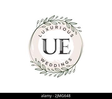 UE initiales lettre mariage monogramme logos modèle, dessin à la main moderne minimalistes et modèles floraux pour cartes d'invitation, Save the Date, élégant Illustration de Vecteur